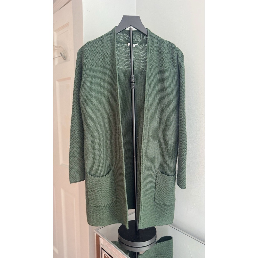 J.Jill Wool Blend Open Front Cardigan Sweater Green Textured‎ Knit Women XS Fall